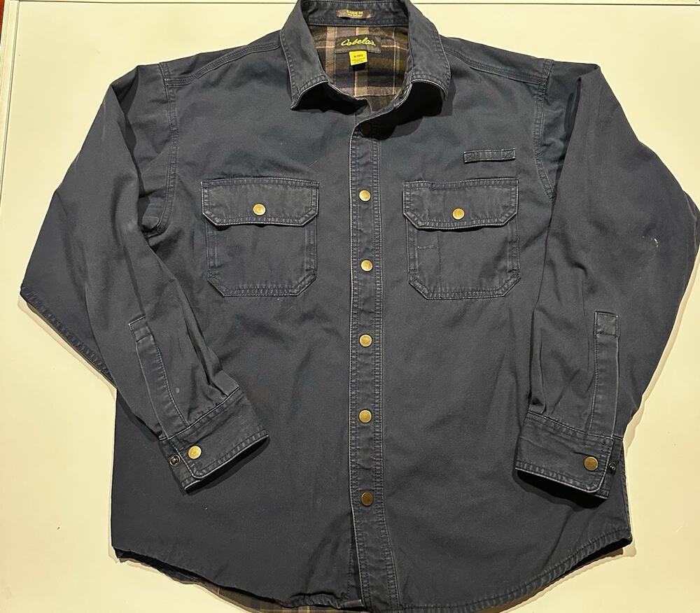 Vintage Cabelas Chamois Cloth Deerskin Soft Dark Blue Button Shirt Mens Sz Med